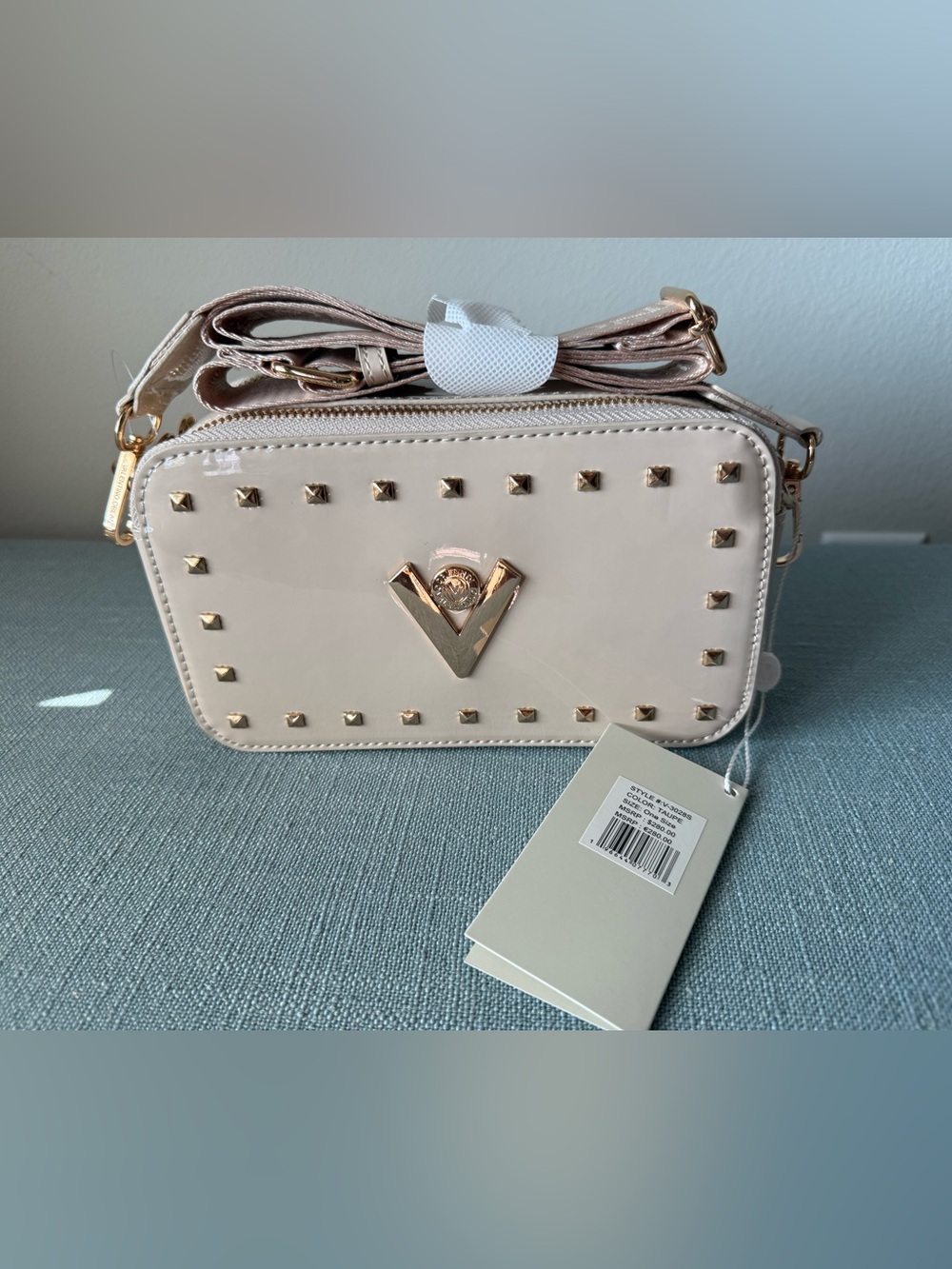 BNWT Valentino Orlandi off white Patent Crossbody with Gold Studs